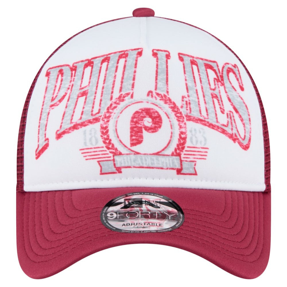 Philadelphia Phillies New Era Distressed 9FORTY A-Frame Adjustable Trucker Hat - MLB