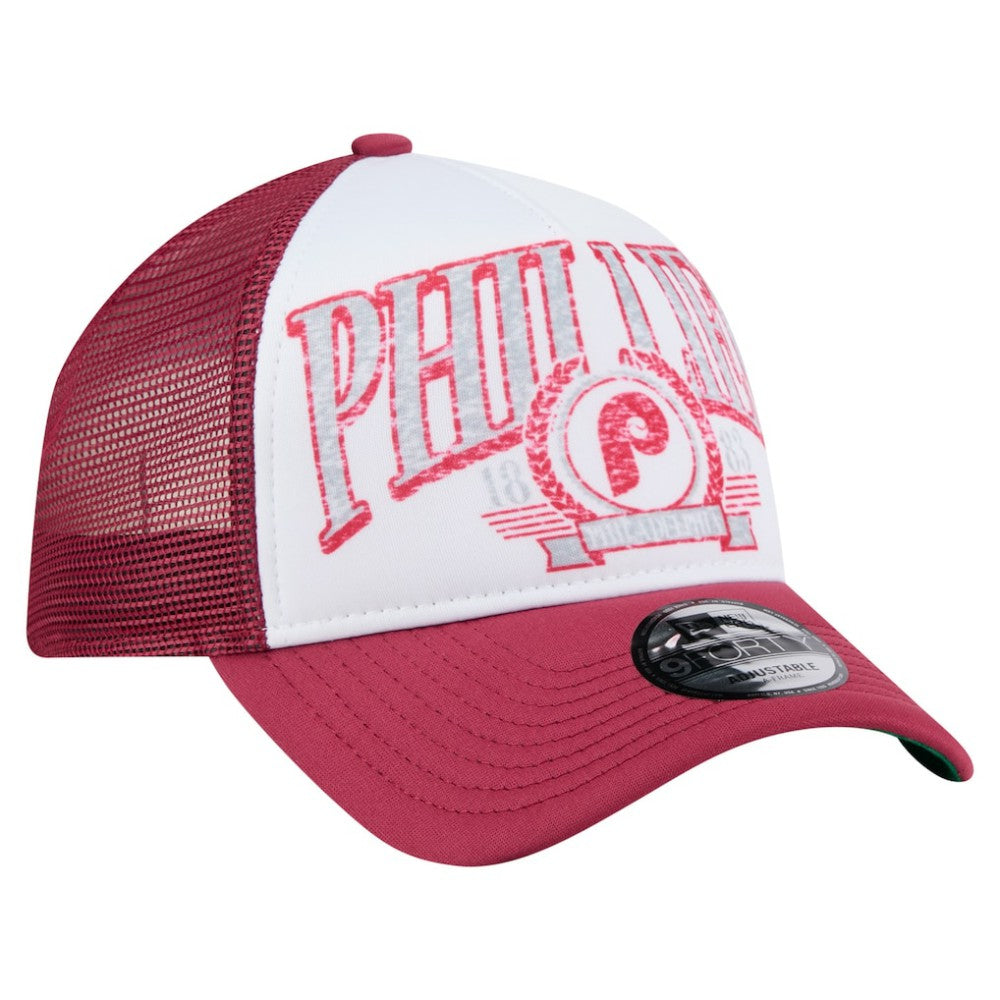 Philadelphia Phillies New Era Distressed 9FORTY A-Frame Adjustable Trucker Hat - MLB
