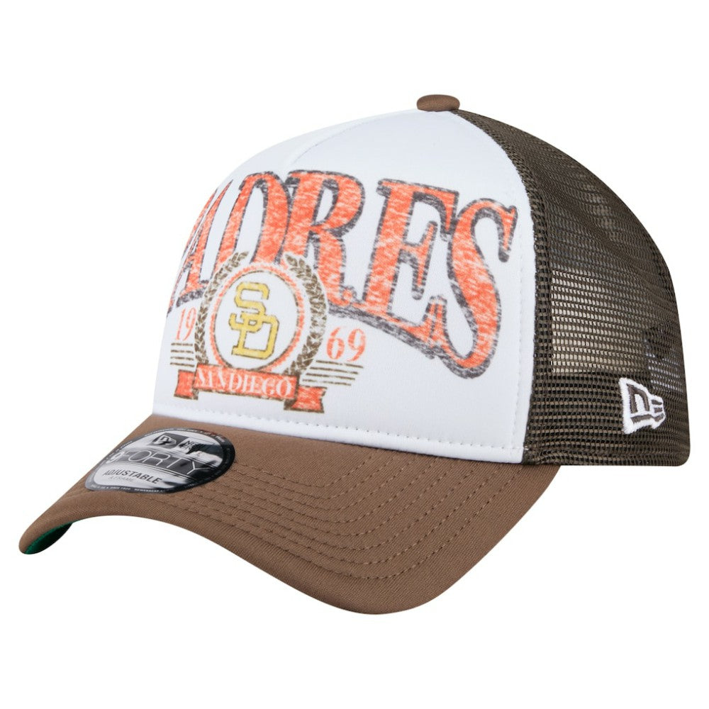 San Diego Padres New Era Distressed 9FORTY A-Frame Adjustable Trucker Hat - MLB
