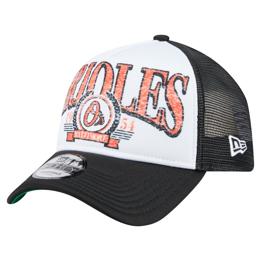 Baltimore Orioles New Era Distressed 9FORTY A-Frame Adjustable Trucker Hat - MLB