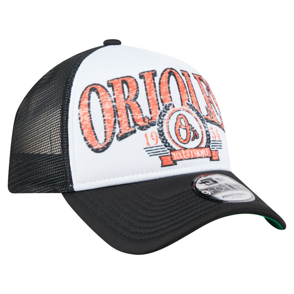Baltimore Orioles New Era Distressed 9FORTY A-Frame Adjustable Trucker Hat - MLB