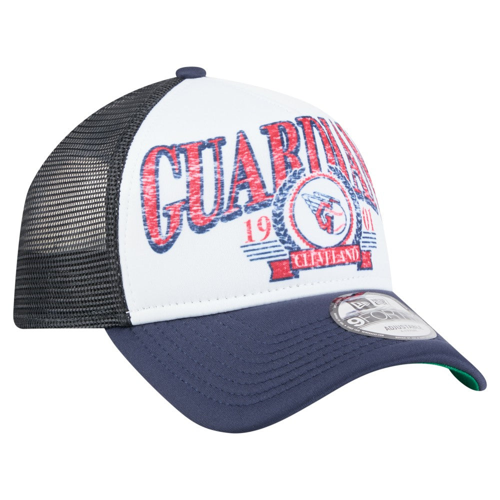 Cleveland Guardians New Era Distressed 9FORTY A-Frame Adjustable Trucker Hat - MLB