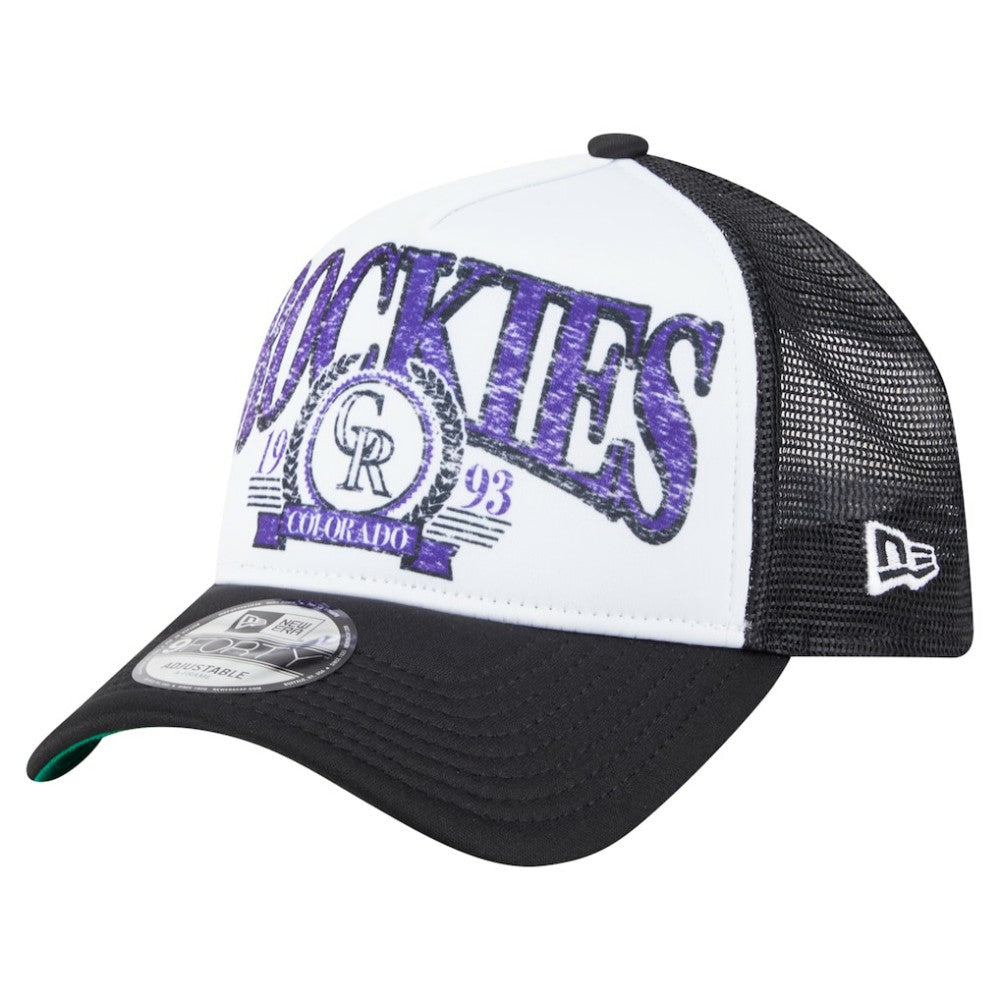 Colorado Rockies New Era Distressed 9FORTY A-Frame Adjustable Trucker Hat - MLB