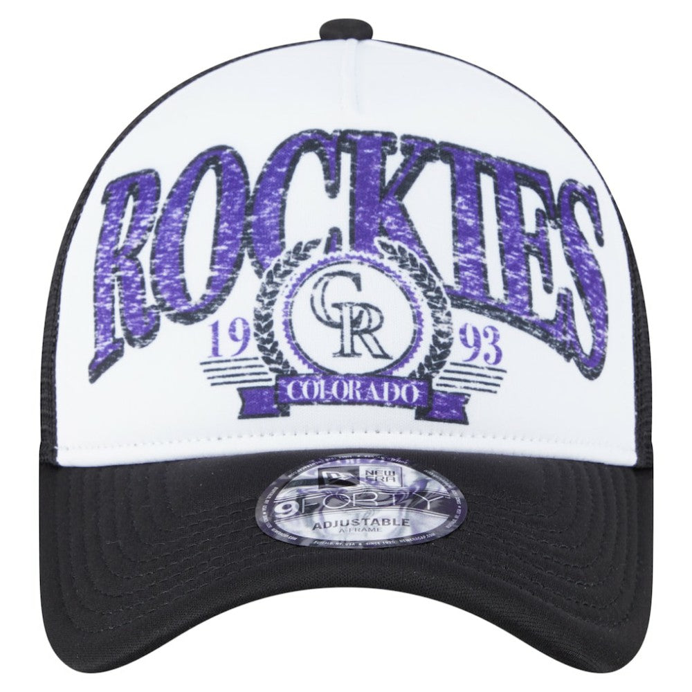 Colorado Rockies New Era Distressed 9FORTY A-Frame Adjustable Trucker Hat - MLB