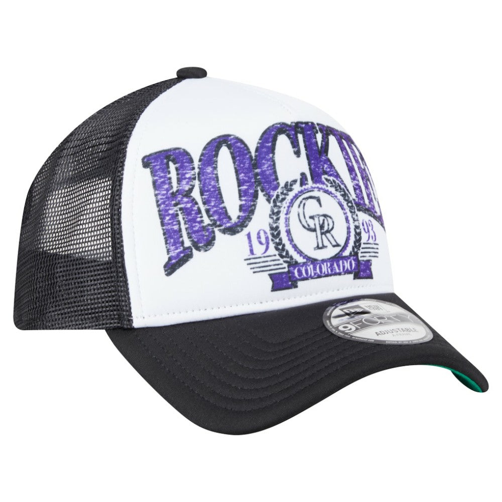 Colorado Rockies New Era Distressed 9FORTY A-Frame Adjustable Trucker Hat - MLB