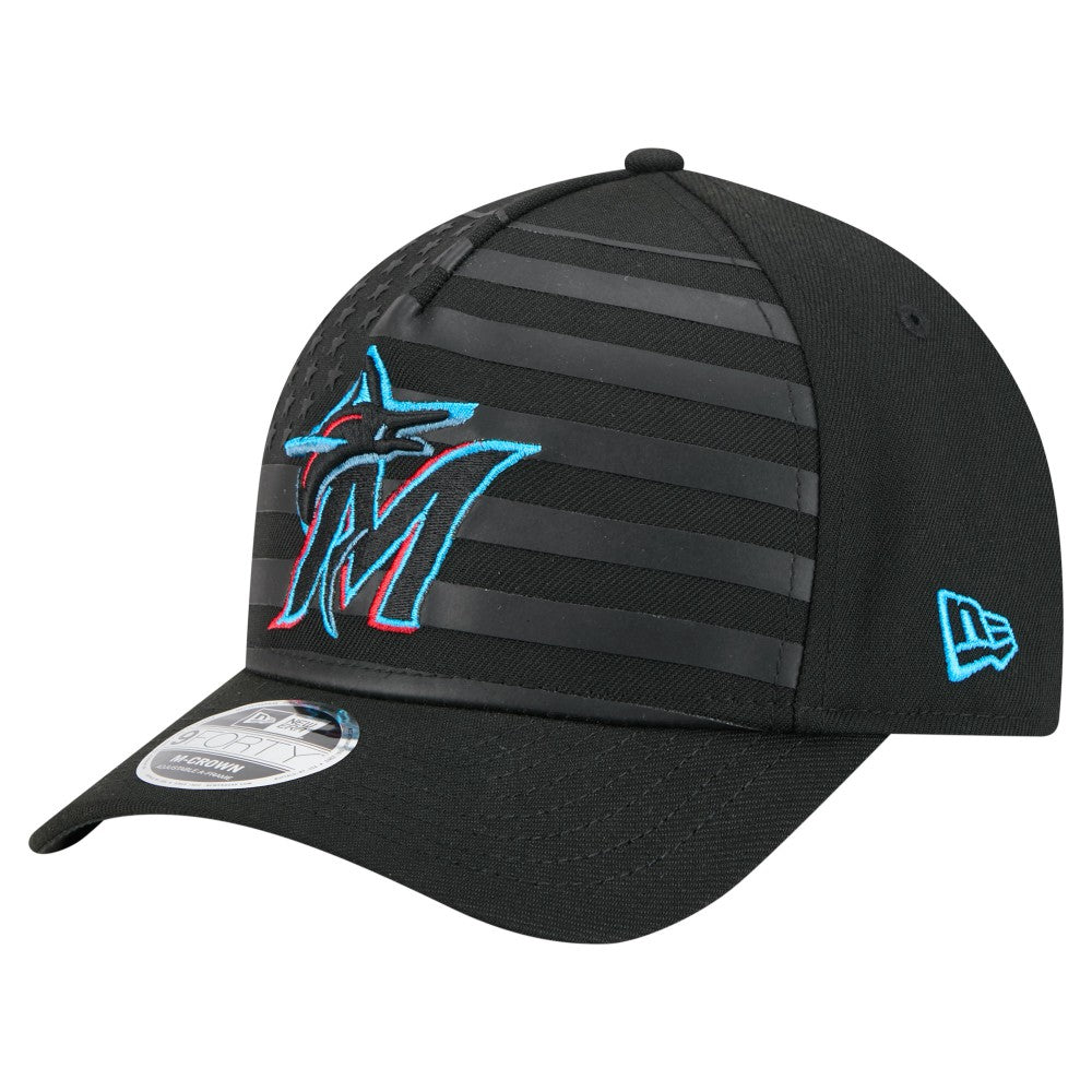 Miami Marlins New Era American Flag 9FORTY M-Crown A-Frame Adjustable Hat - MLB
