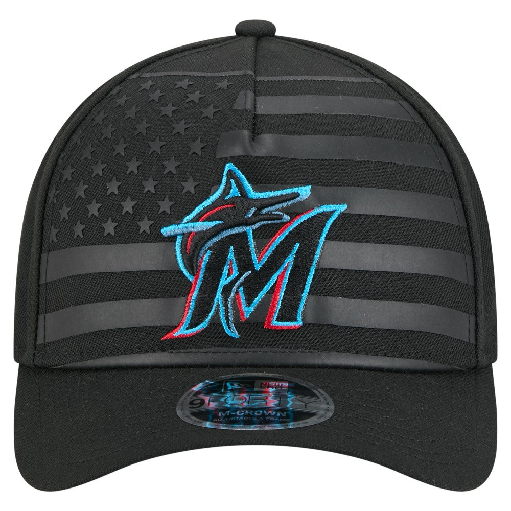 Miami Marlins New Era American Flag 9FORTY M-Crown A-Frame Adjustable Hat - MLB