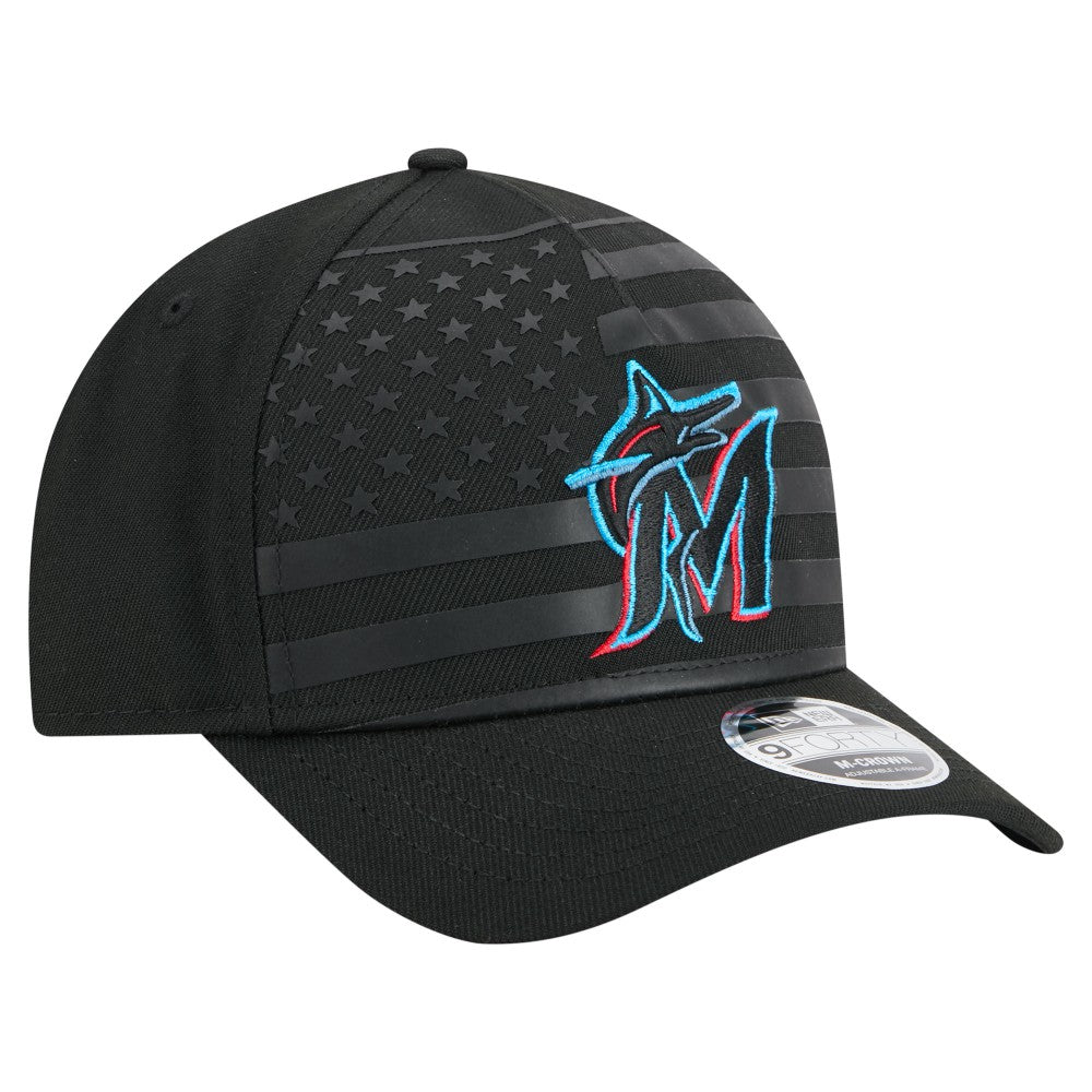 Miami Marlins New Era American Flag 9FORTY M-Crown A-Frame Adjustable Hat - MLB