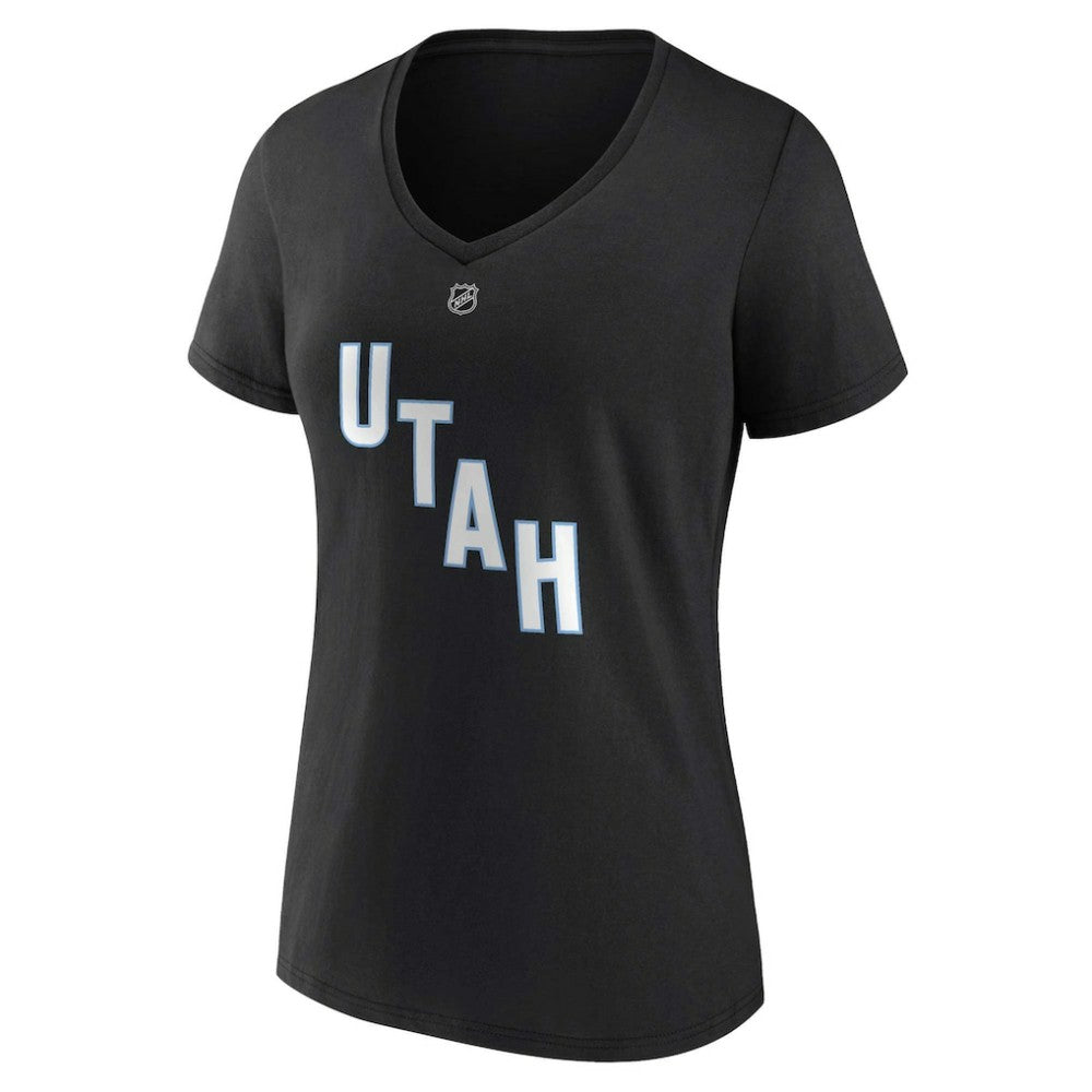 Clayton Keller Utah Mammoth Fanatics Women's Authentic Stack Name & Number V-Neck T-Shirt - Black - NHL