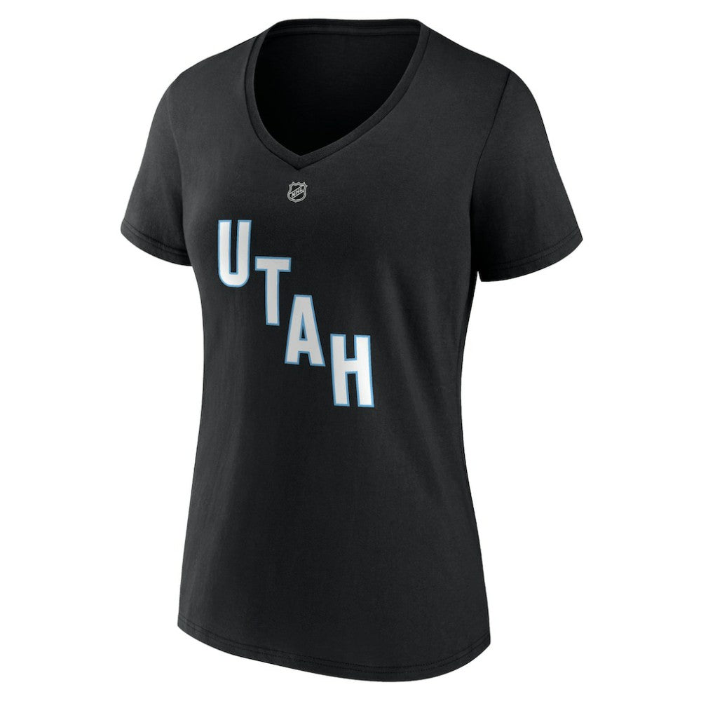 Nick Schmaltz Utah Mammoth Fanatics Women's Authentic Stack Name & Number V-Neck T-Shirt - Black - NHL