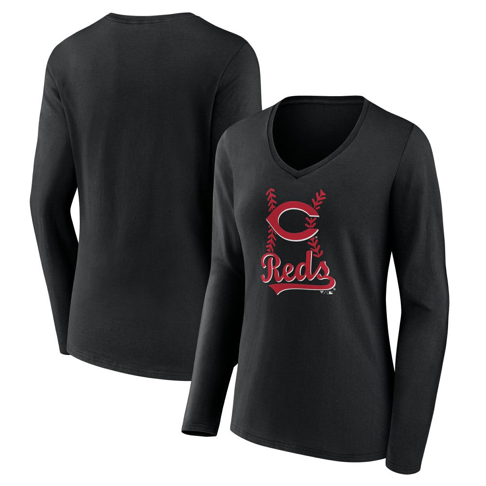 Cincinnati Reds Women's Fastball Long Sleeve V-Neck T-Shirt - MLB