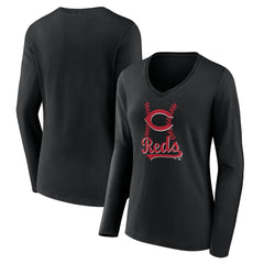 Cincinnati Reds Women's Fastball Long Sleeve V-Neck T-Shirt - MLB