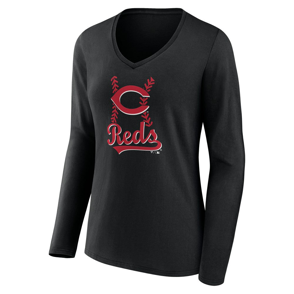 Cincinnati Reds Women's Fastball Long Sleeve V-Neck T-Shirt - MLB