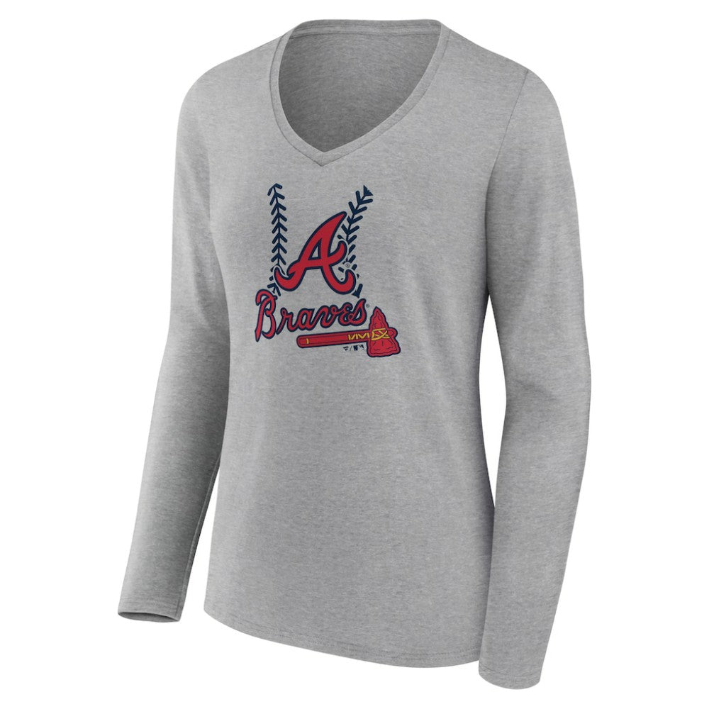 Atlanta Braves Women's Fastball Long Sleeve V-Neck T-Shirt - MLB