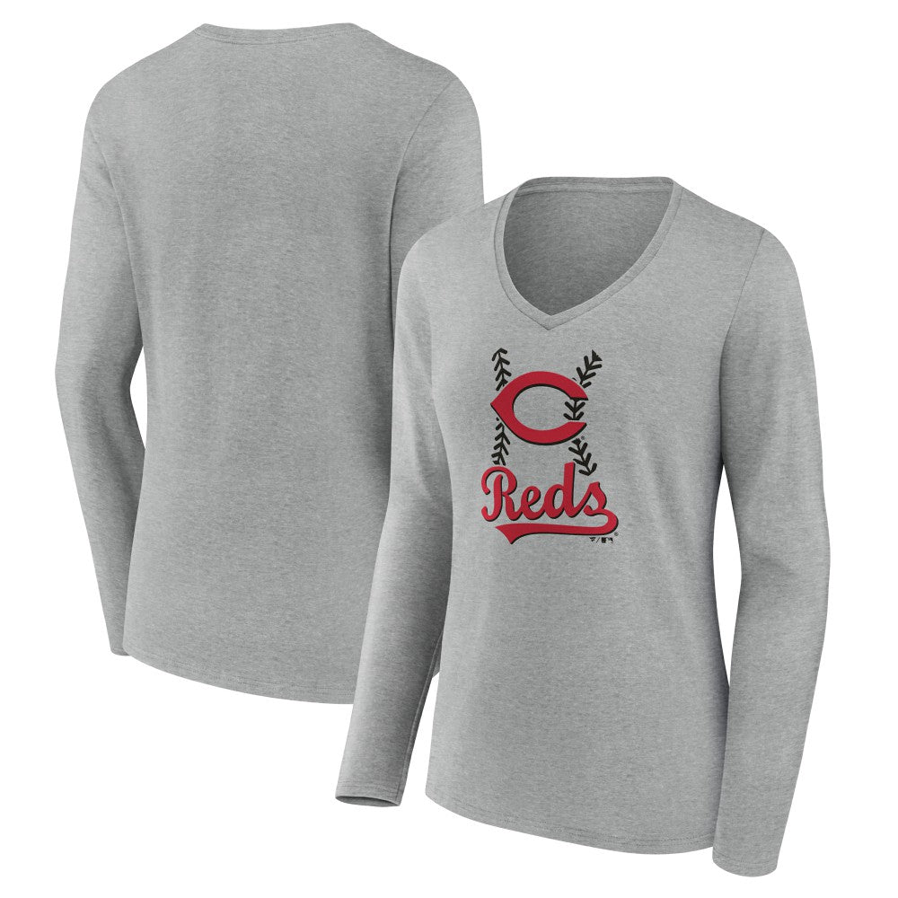 Cincinnati Reds Women's Fastball Long Sleeve V-Neck T-Shirt - MLB