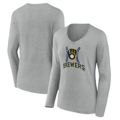 Milwaukee Brewers Women's Fastball Long Sleeve V-Neck T-Shirt - MLB