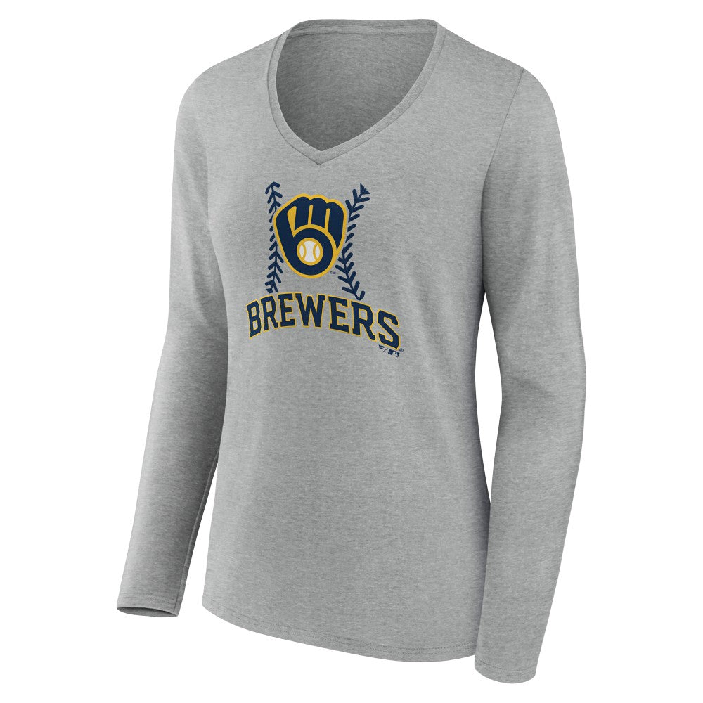 Milwaukee Brewers Women's Fastball Long Sleeve V-Neck T-Shirt - MLB
