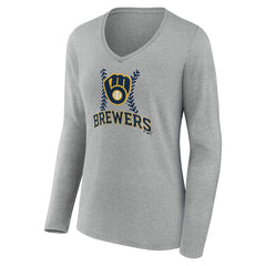 Milwaukee Brewers Women's Fastball Long Sleeve V-Neck T-Shirt - MLB