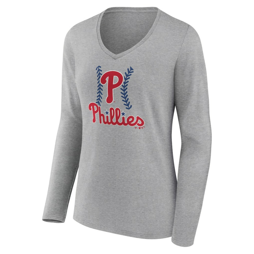 Philadelphia Phillies Women's Fastball Long Sleeve V-Neck T-Shirt - MLB