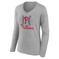 Philadelphia Phillies Women's Fastball Long Sleeve V-Neck T-Shirt - MLB