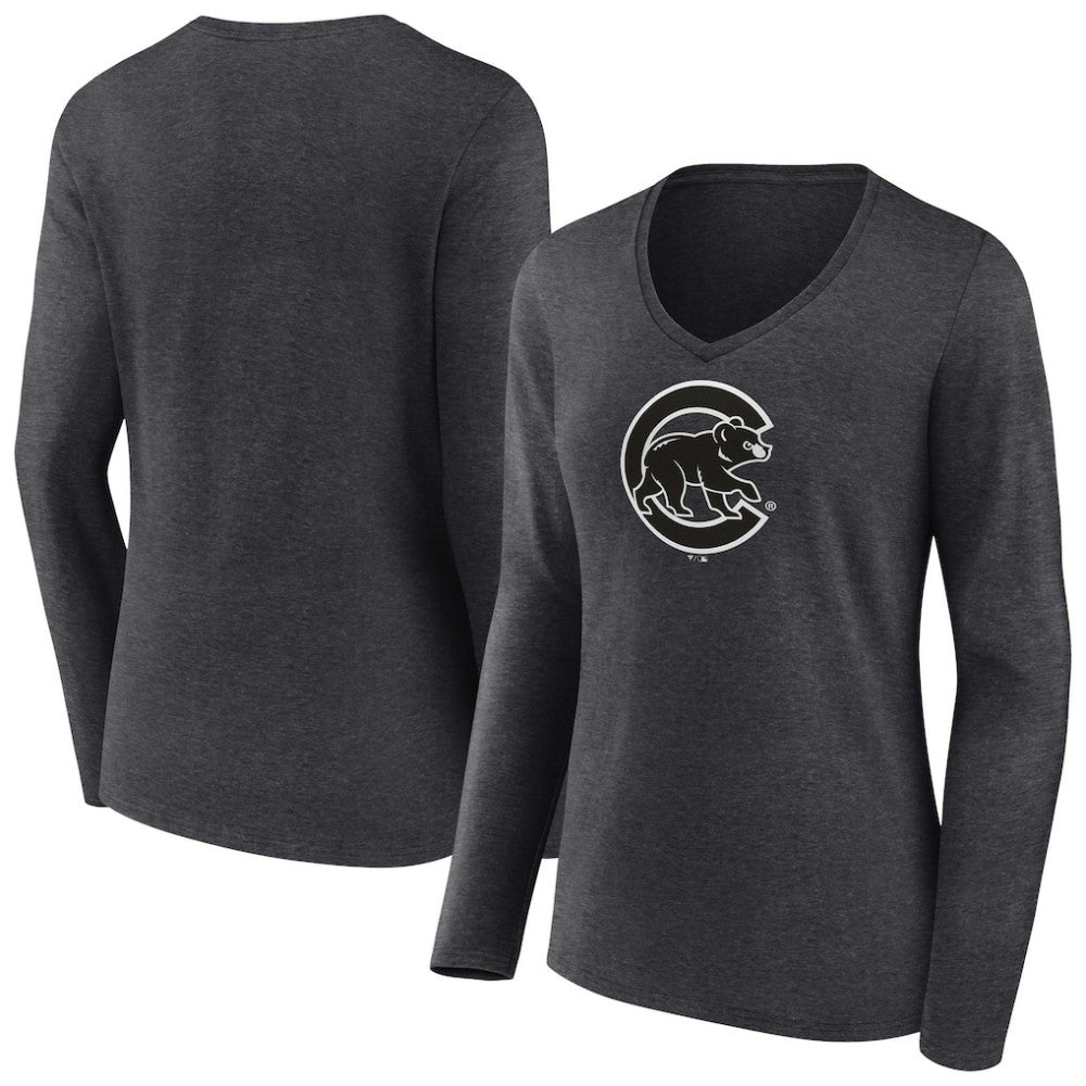 Chicago Cubs Women's Monochrome Long Sleeve V-Neck T-Shirt - MLB