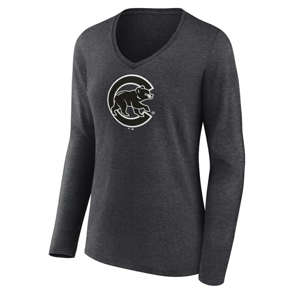 Chicago Cubs Women's Monochrome Long Sleeve V-Neck T-Shirt - MLB