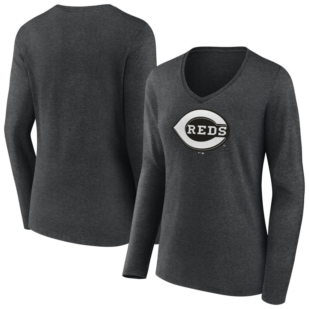 Cincinnati Reds Women's Monochrome Long Sleeve V-Neck T-Shirt - MLB