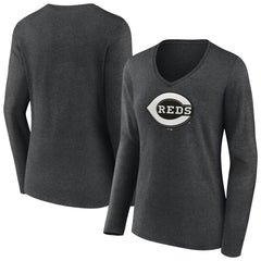 Cincinnati Reds Women's Monochrome Long Sleeve V-Neck T-Shirt - MLB