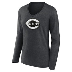 Cincinnati Reds Women's Monochrome Long Sleeve V-Neck T-Shirt - MLB
