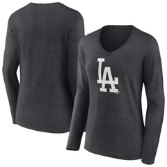 Los Angeles Dodgers Women's Monochrome Long Sleeve V-Neck T-Shirt - MLB