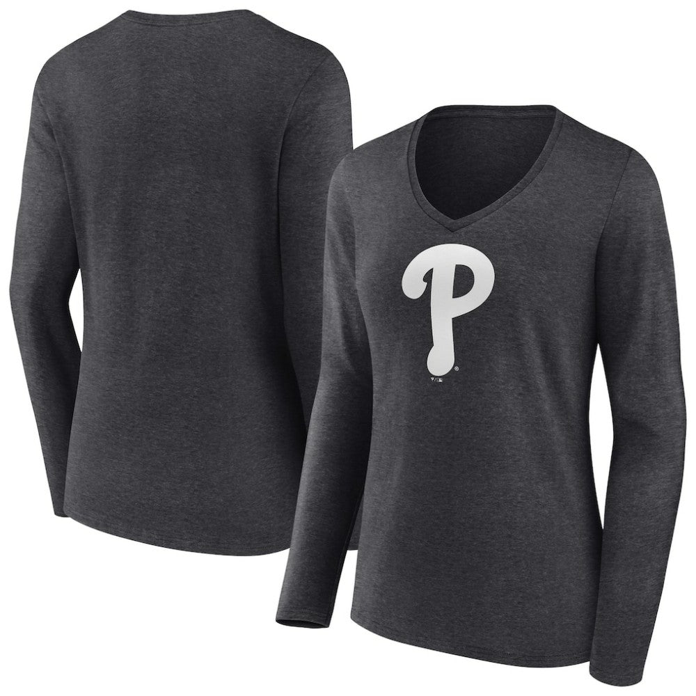 Philadelphia Phillies Women's Monochrome Long Sleeve V-Neck T-Shirt - MLB