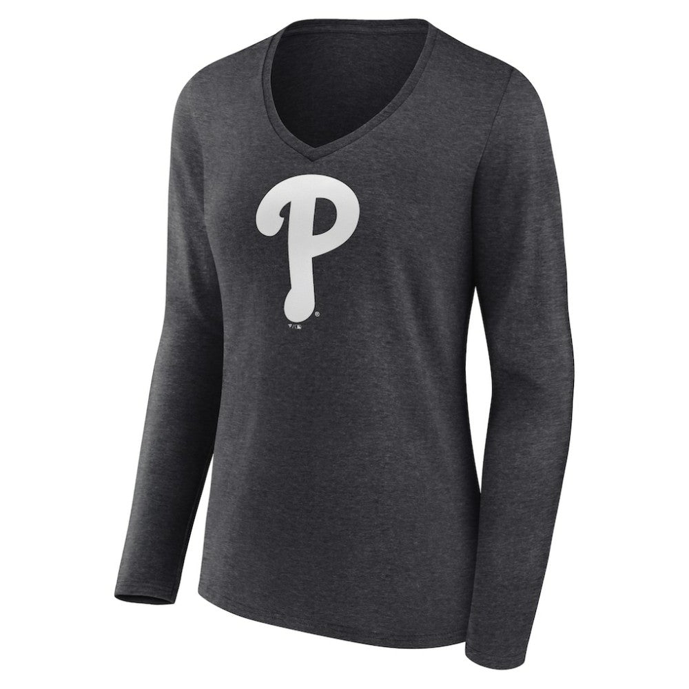 Philadelphia Phillies Women's Monochrome Long Sleeve V-Neck T-Shirt - MLB