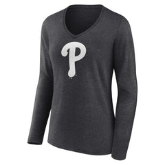 Philadelphia Phillies Women's Monochrome Long Sleeve V-Neck T-Shirt - MLB