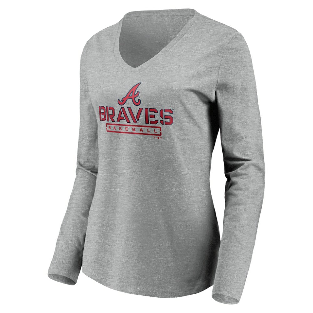 Atlanta Braves Women's Evanston Stencil Long Sleeve V-Neck T-Shirt - MLB