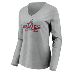 Atlanta Braves Women's Evanston Stencil Long Sleeve V-Neck T-Shirt - MLB