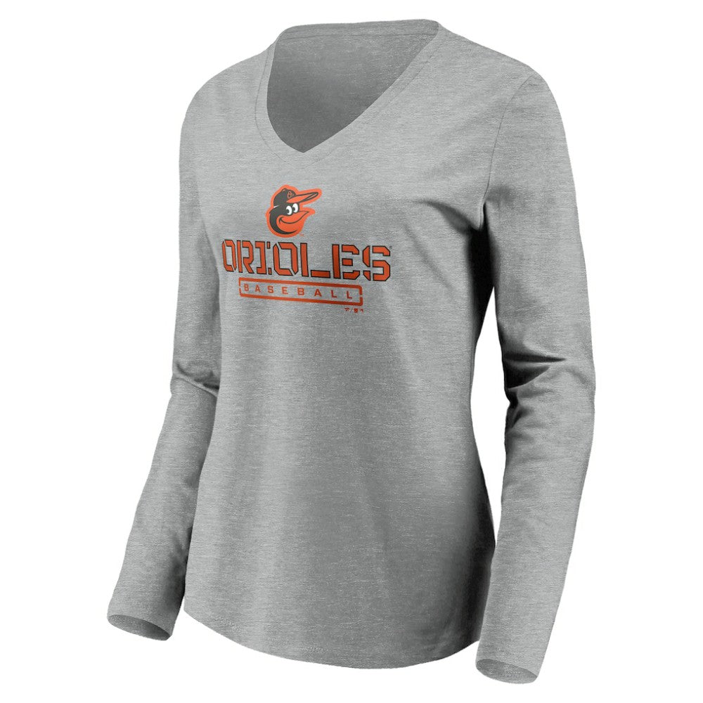 Baltimore Orioles Women's Evanston Stencil Long Sleeve V-Neck T-Shirt - MLB