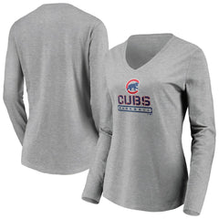 Chicago Cubs Women's Evanston Stencil Long Sleeve V-Neck T-Shirt - MLB