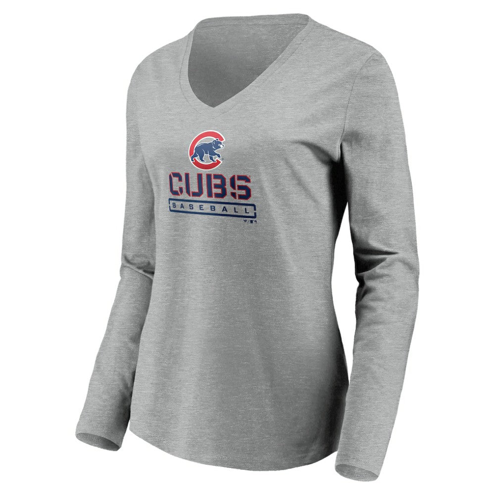 Chicago Cubs Women's Evanston Stencil Long Sleeve V-Neck T-Shirt - MLB