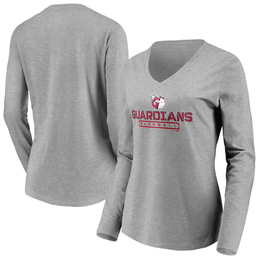 Cleveland Guardians Women's Evanston Stencil Long Sleeve V-Neck T-Shirt - MLB