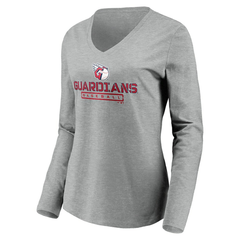 Cleveland Guardians Women's Evanston Stencil Long Sleeve V-Neck T-Shirt - MLB