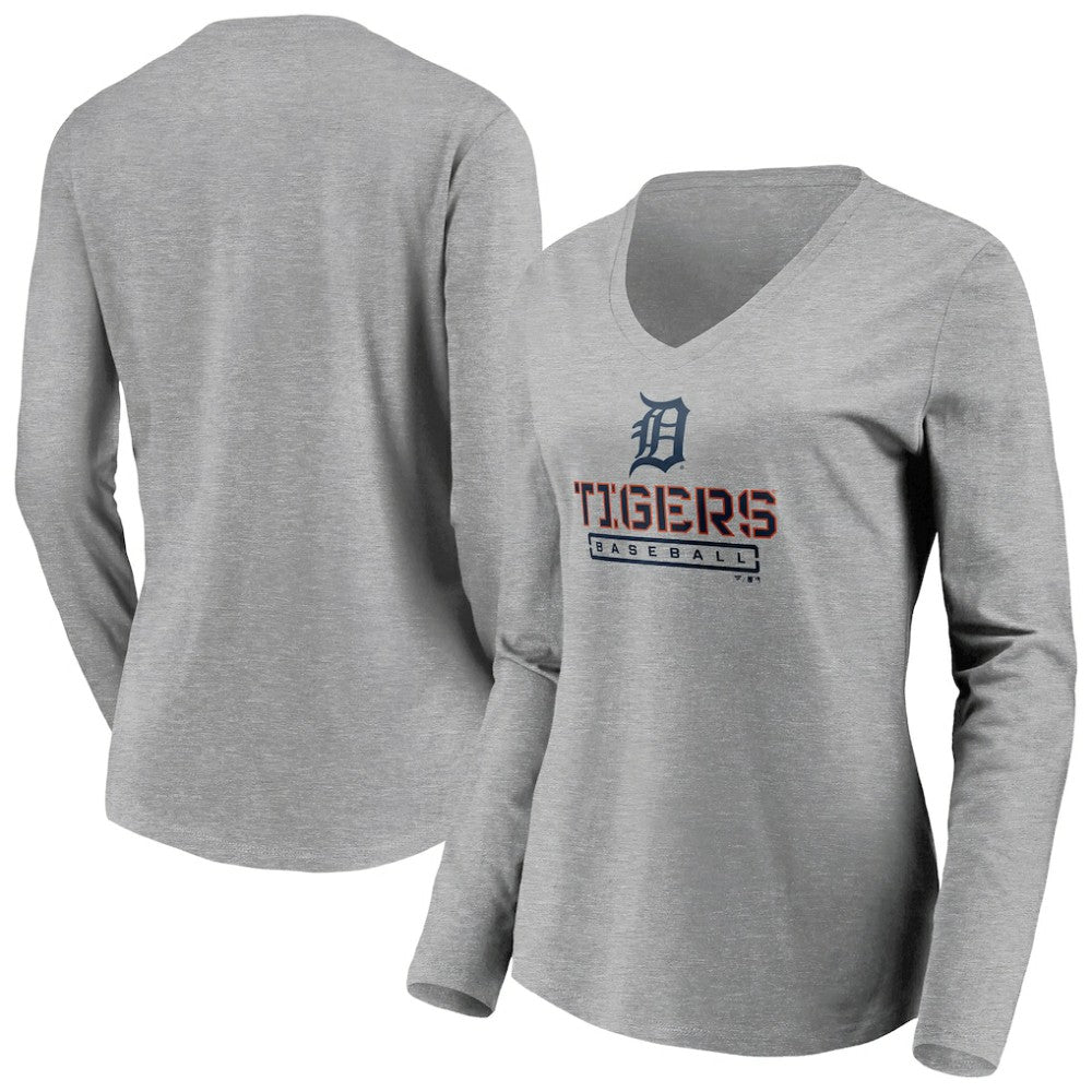 Detroit Tigers Women's Evanston Stencil Long Sleeve V-Neck T-Shirt - MLB