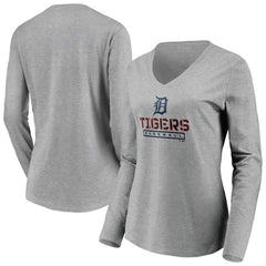 Detroit Tigers Women's Evanston Stencil Long Sleeve V-Neck T-Shirt - MLB