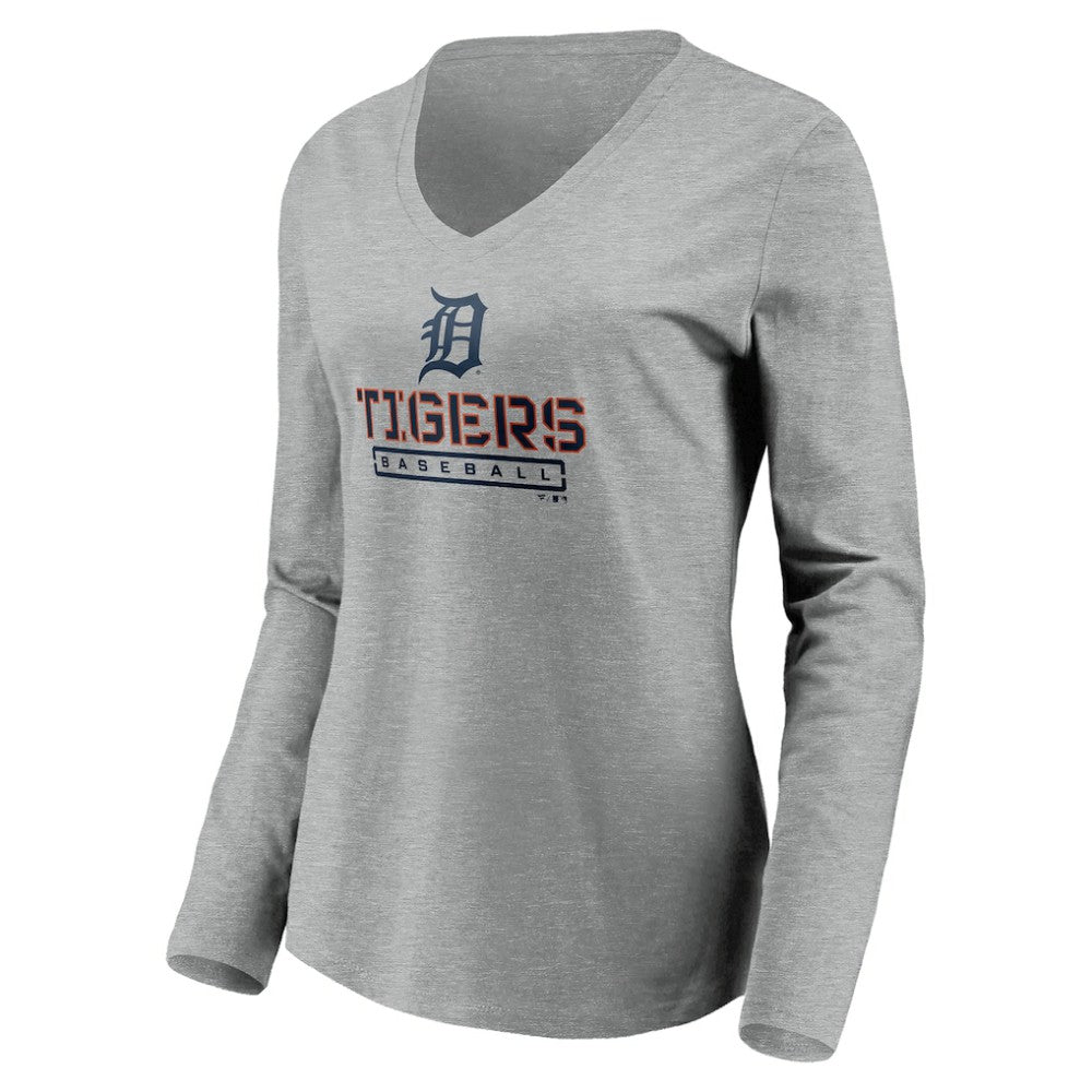 Detroit Tigers Women's Evanston Stencil Long Sleeve V-Neck T-Shirt - MLB