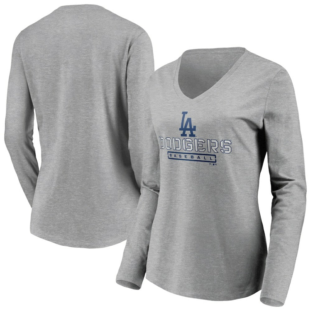 Los Angeles Dodgers Women's Evanston Stencil Long Sleeve V-Neck T-Shirt - MLB