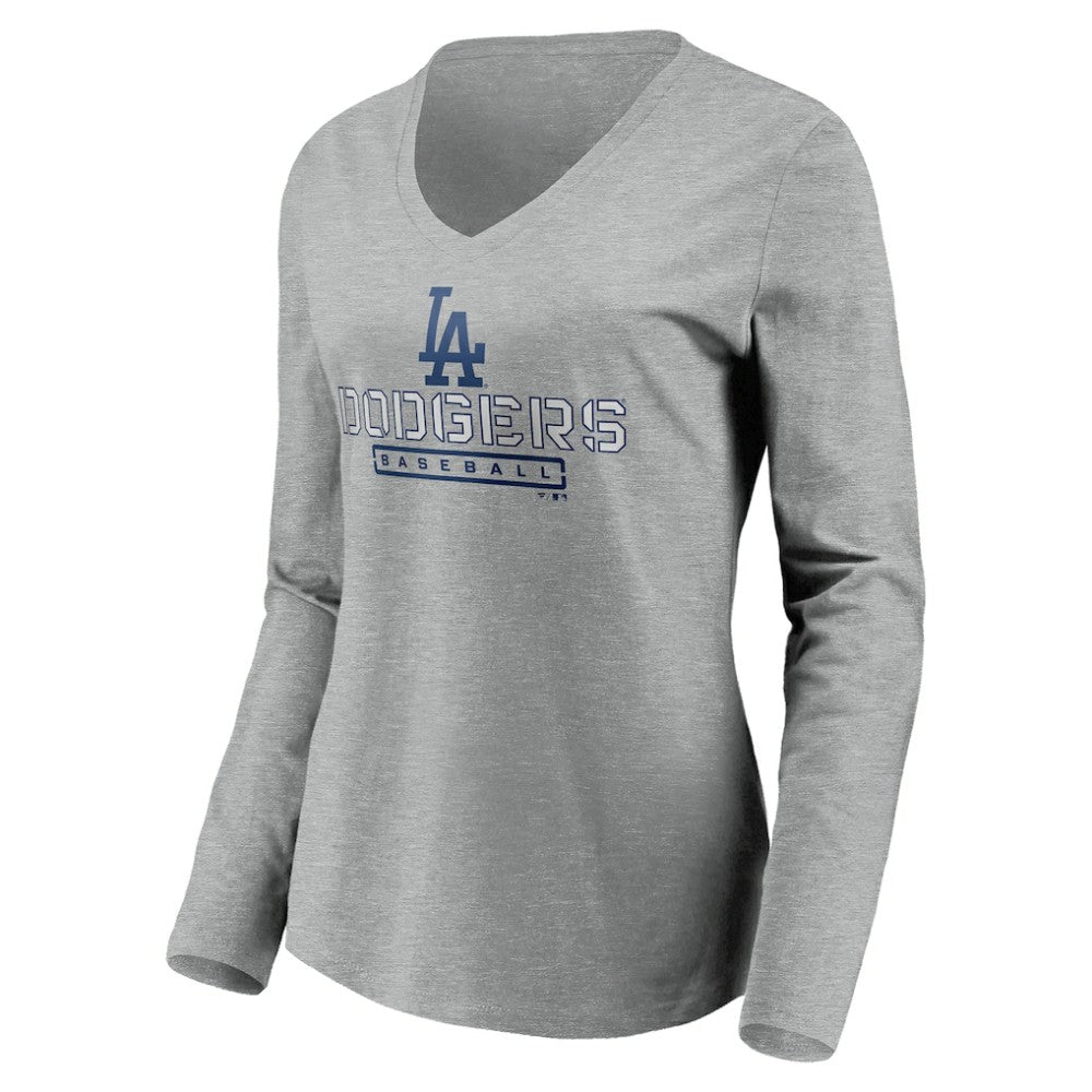Los Angeles Dodgers Women's Evanston Stencil Long Sleeve V-Neck T-Shirt - MLB