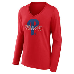Philadelphia Phillies Women's Stellar Long Sleeve V-Neck T-Shirt - MLB