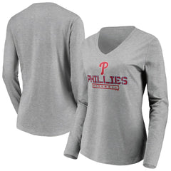Philadelphia Phillies Women's Evanston Stencil Long Sleeve V-Neck T-Shirt - MLB
