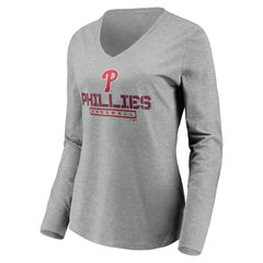 Philadelphia Phillies Women's Evanston Stencil Long Sleeve V-Neck T-Shirt - MLB