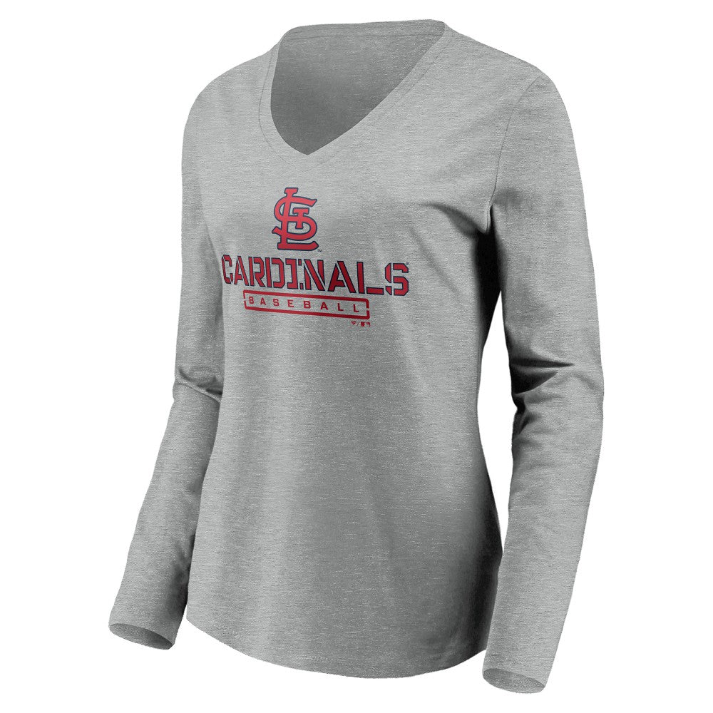 St. Louis Cardinals Women's Evanston Stencil Long Sleeve V-Neck T-Shirt - MLB