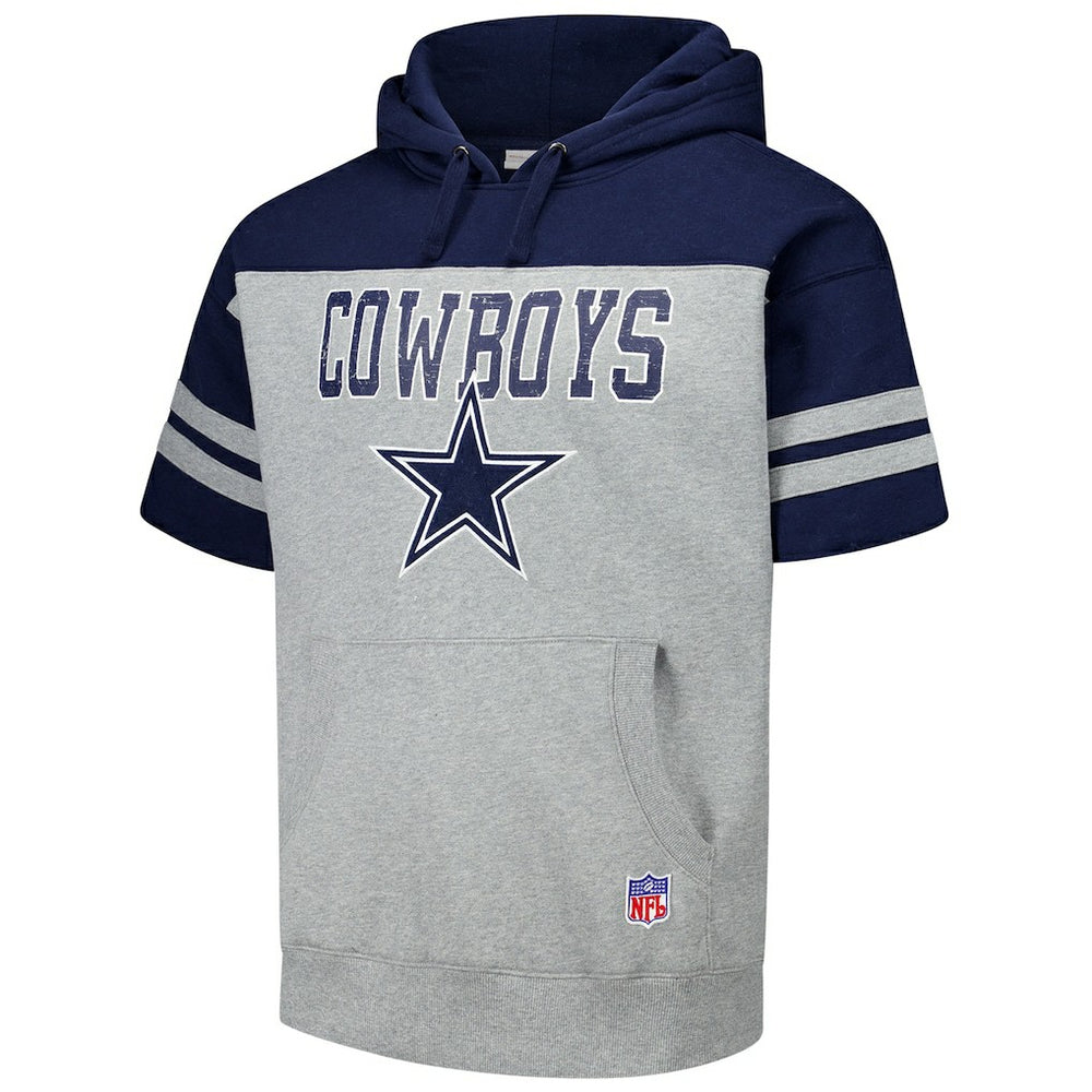 Dallas Cowboys Off Field Vintage Logo Short Sleeve Pullover Hoodie Gray | Mitchell & Ness